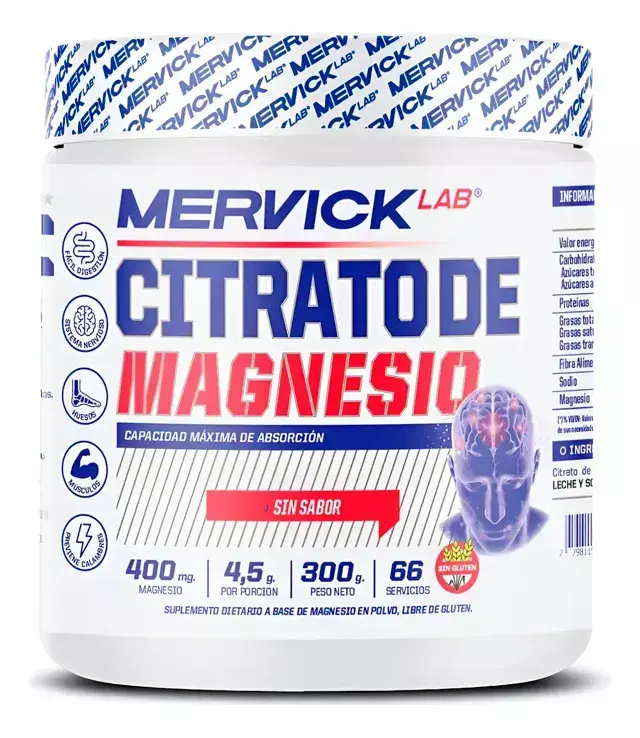 Mervick Citrato De Magnesio Suplemento Sin Sabor 300gr