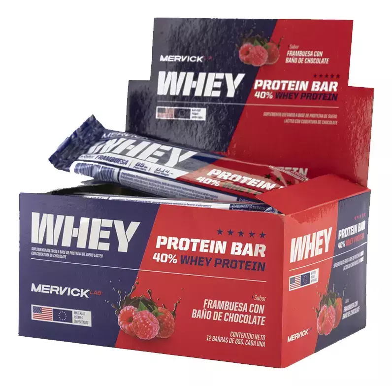[TN-1518520868] Whey Protein Bar 12 Unidades Mervick-lab 65gr Barra Proteica (Chocolate)
